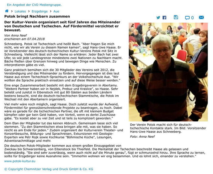 Článek v "Freie Presse" na 07.04.2018.